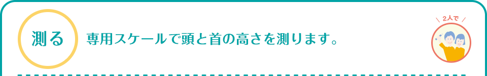 測る　専用スケールで頭と首の高さを測ります。