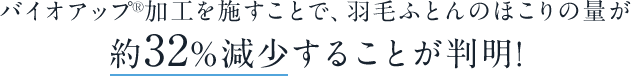 バイオアップ®加工を施すことで、羽毛ふとんのほこりの量が約32%減少することが判明!