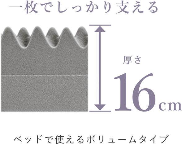 一枚でしっかり支える 厚さ16cm ベッドで使えるボリュームタイプ