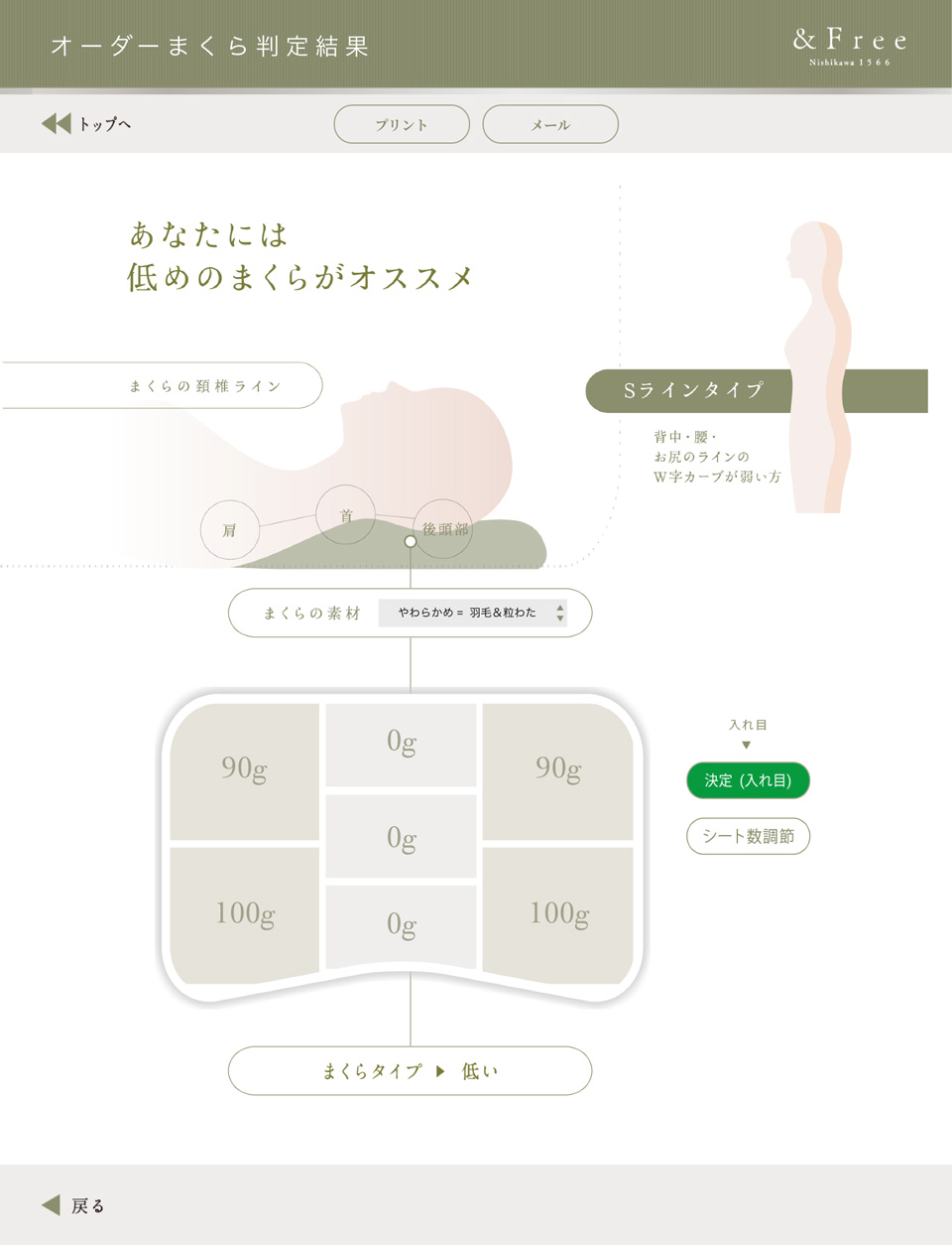 オーダー枕判定結果画面