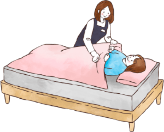 店頭で羽毛布団を体感する様子
