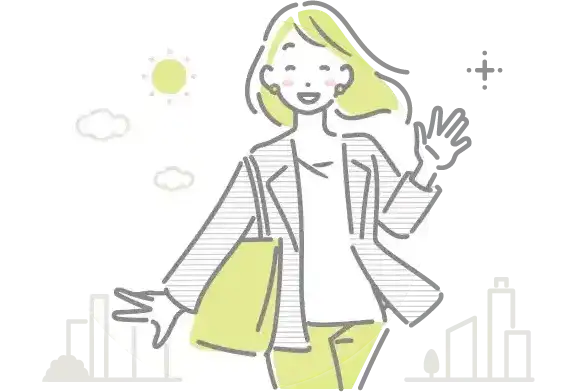 晴れやかな気分で外を歩く人のイラスト